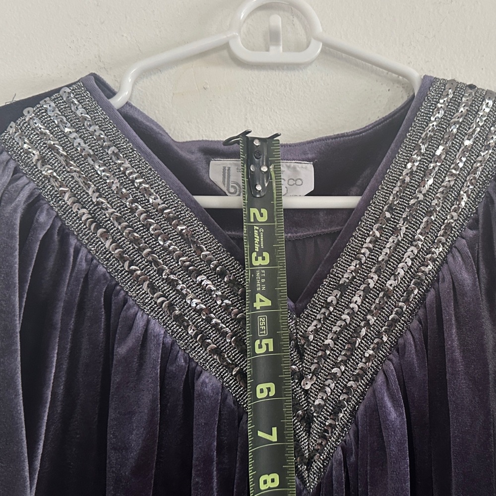 Vintage Charcoal Plum Velvet Kaftan ✨ Beaded Boho Witchy S/M - Picture 13 of 14